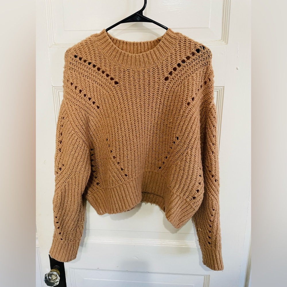 Elizabeth and James Camel Knit Cropped Sweater, Size Small